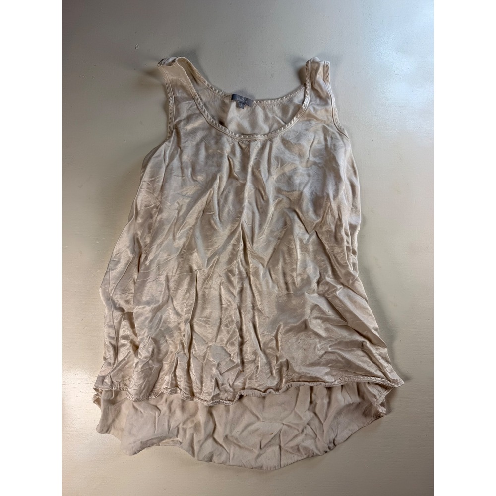 PJ Harlow Tank Top Womens Small Champagne  Satin Scoop Neck Hi-Low